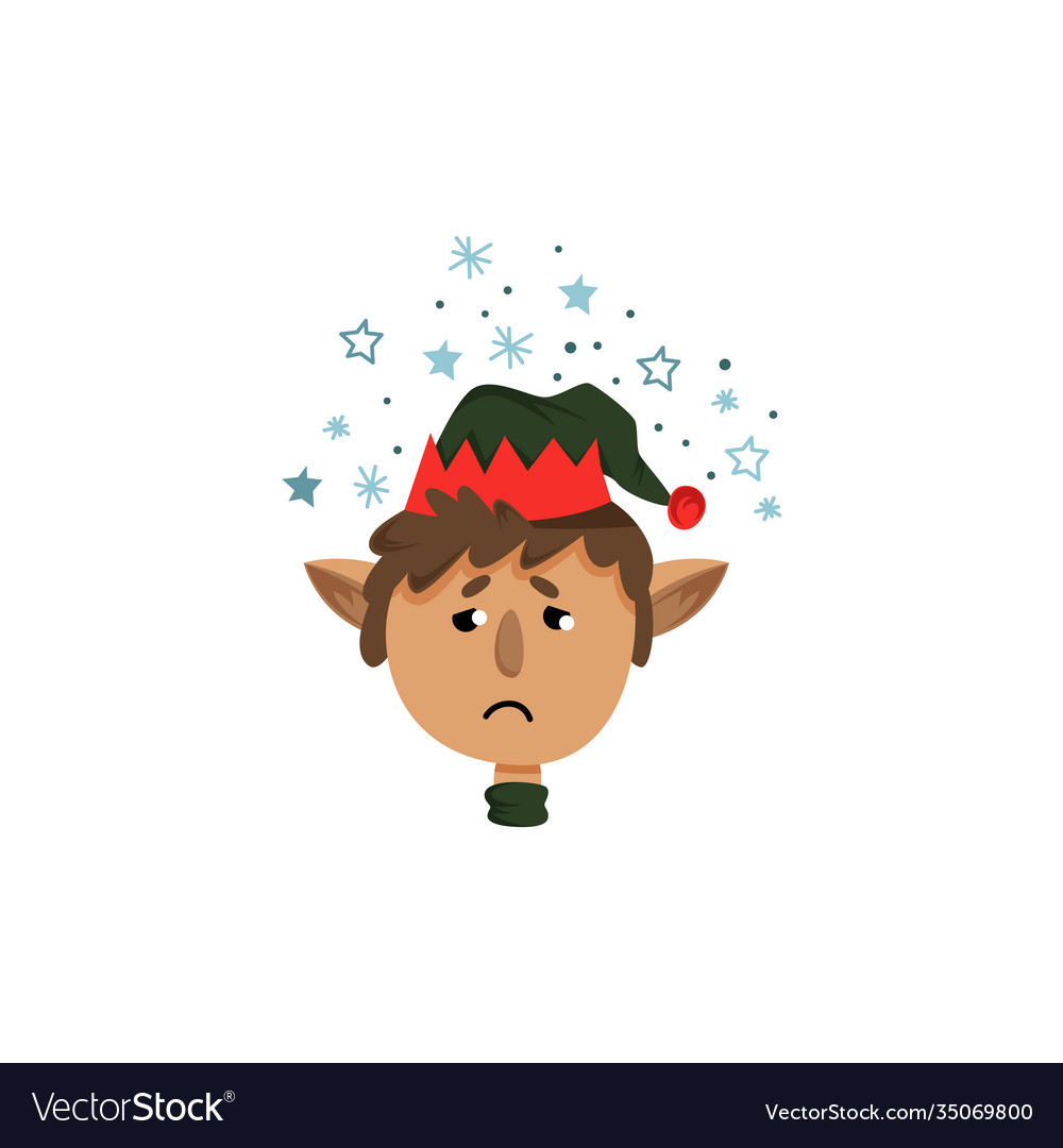 Sad christmas elf character in green hat Vector Image