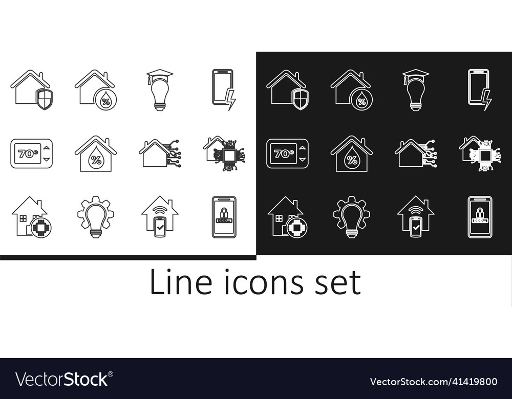 Set line mobile and password protection smart vector image Set line mobile and password protection smart