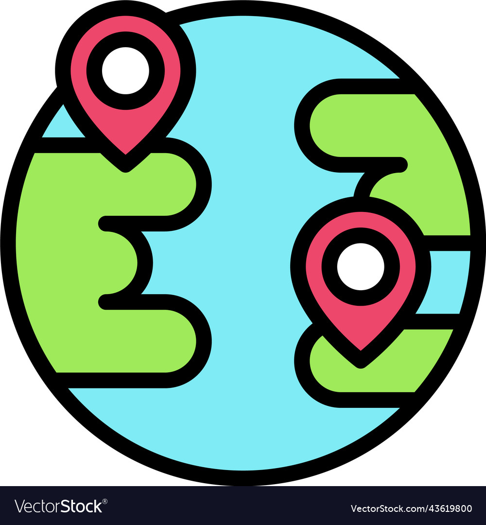 Two pins on earth icon location map and navigation