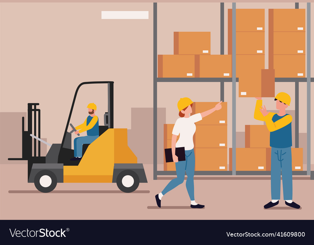 Warehouse interior with people Royalty Free Vector Image