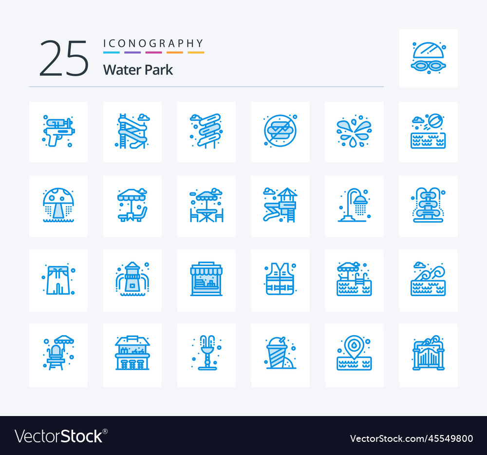 Water park 25 blue color icon pack including Vector Image