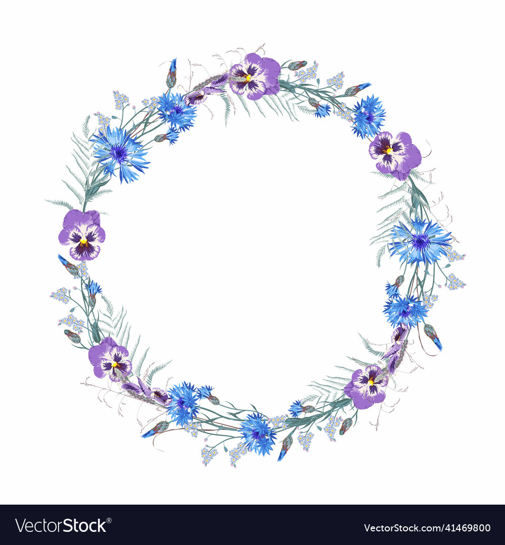 Wreath frame border - hand painted wild flowers Vector Image