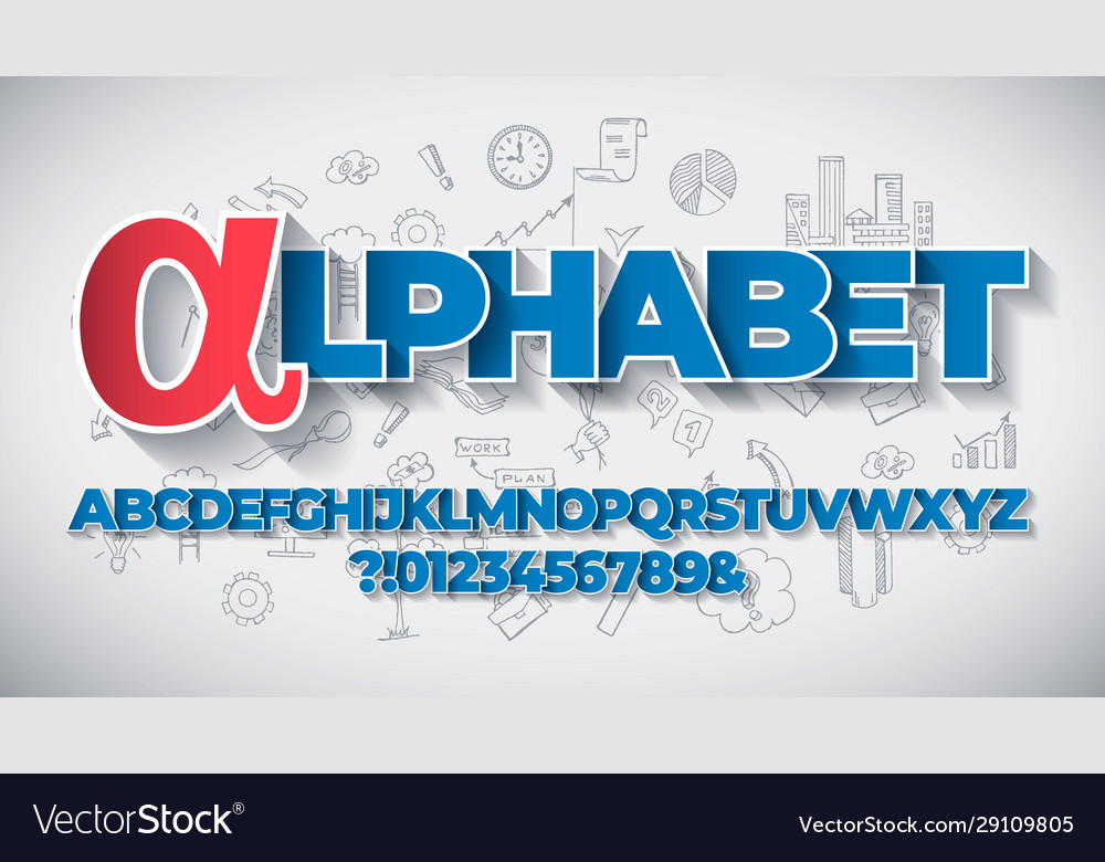 Blue bold modern font or alphabet