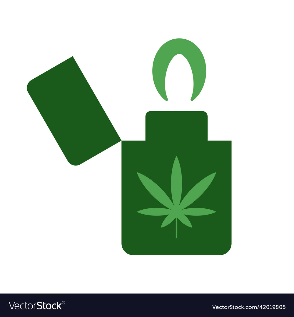 Lighter with green weed leaf icon