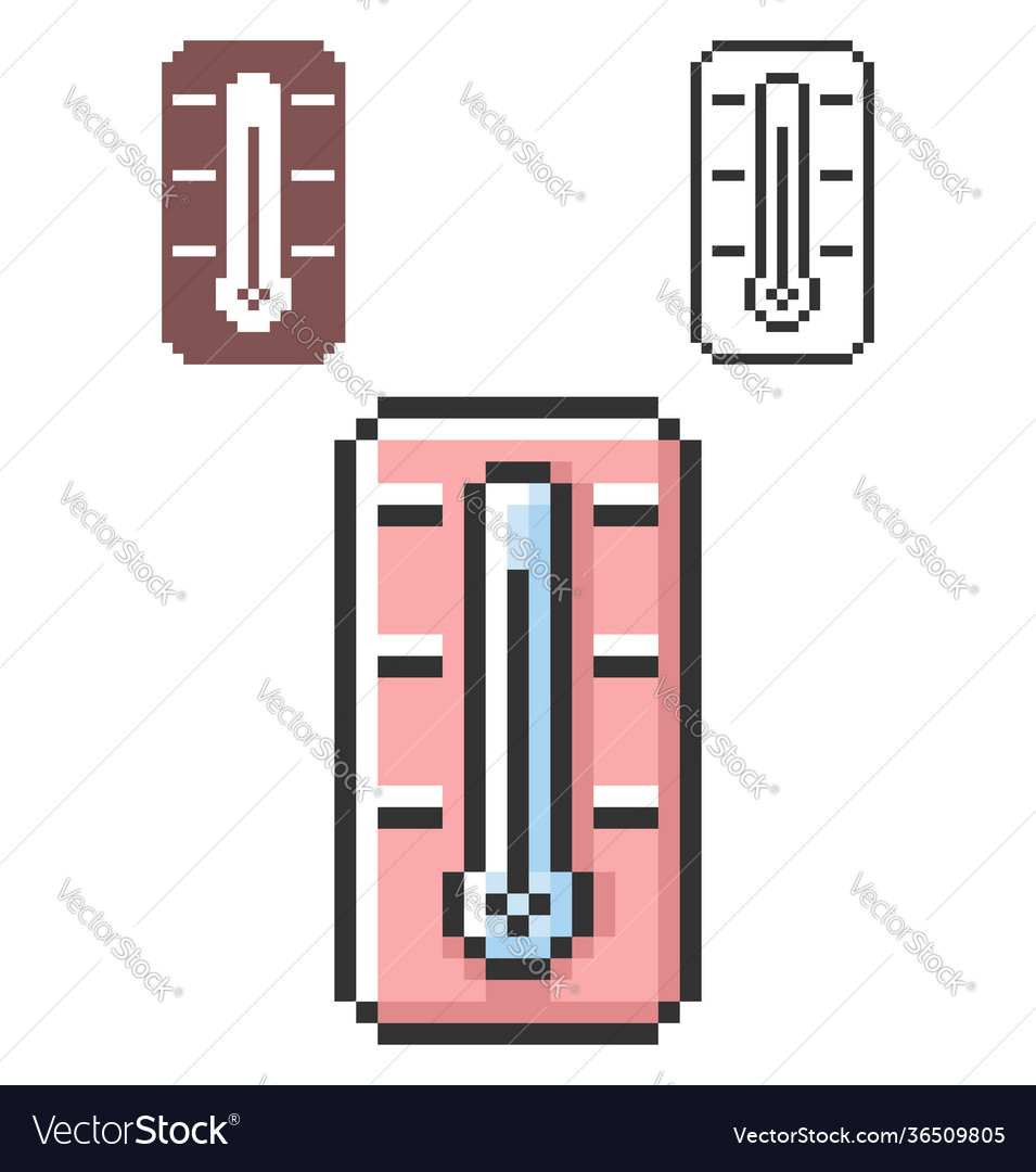 Pixel icon thermometer in three variants fully