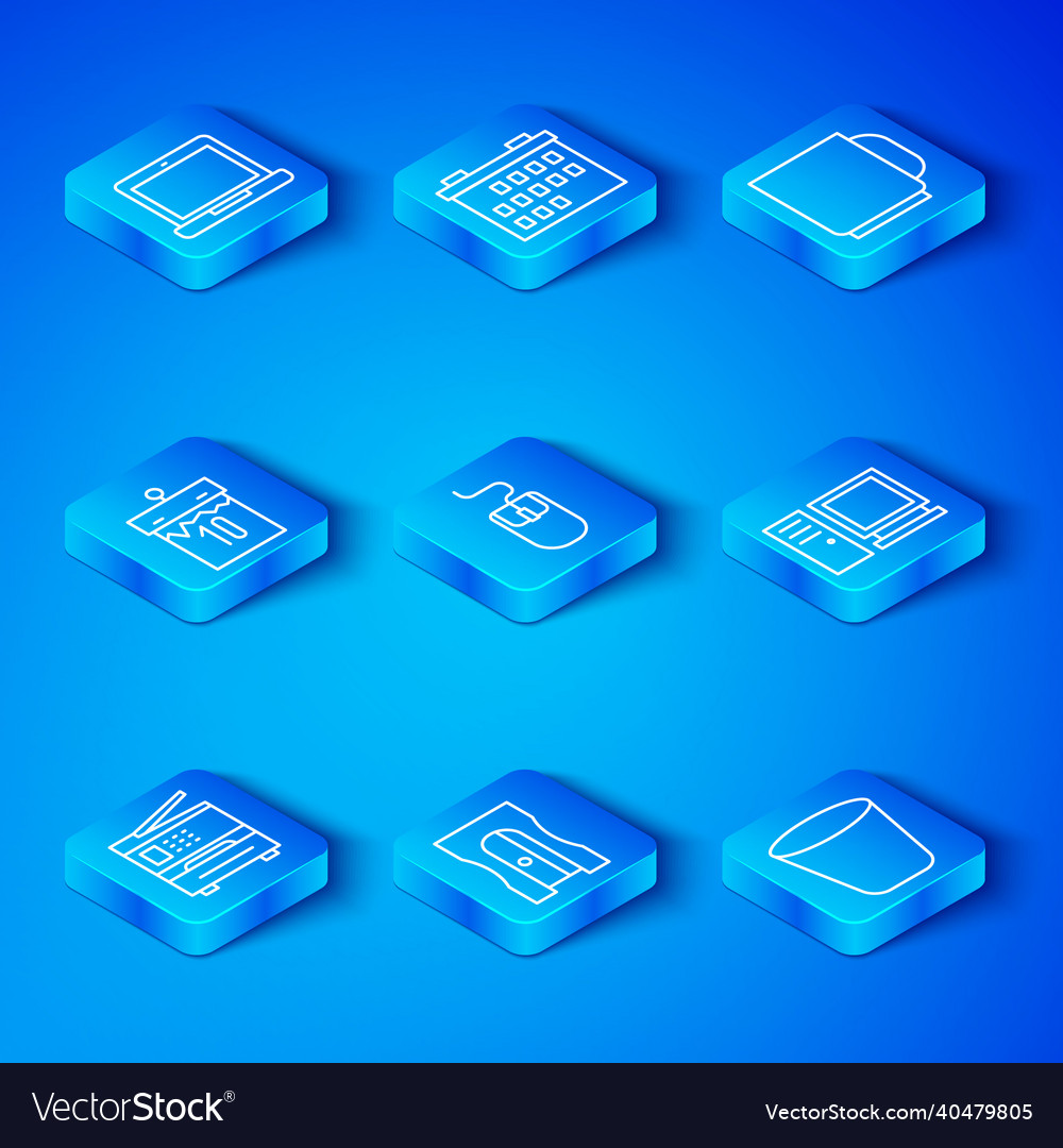 Set line printer computer mouse pencil sharpener vector image Set line printer computer mouse pencil sharpener