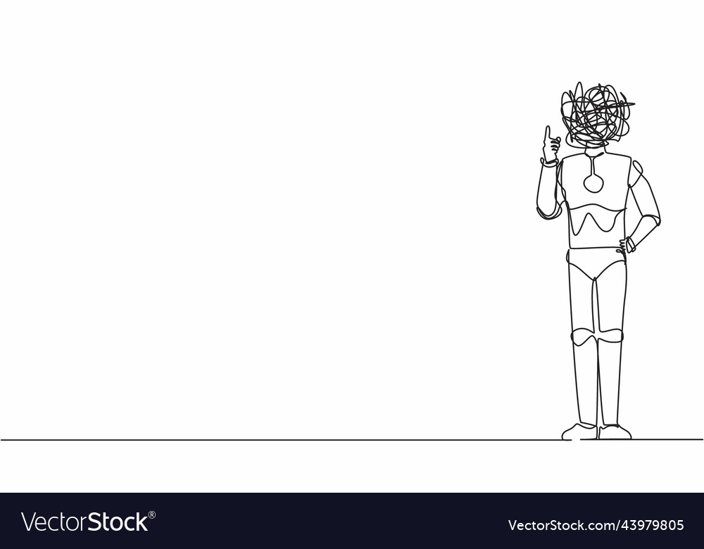 Single continuous line drawing robot with round vector image Single continuous line drawing robot with round