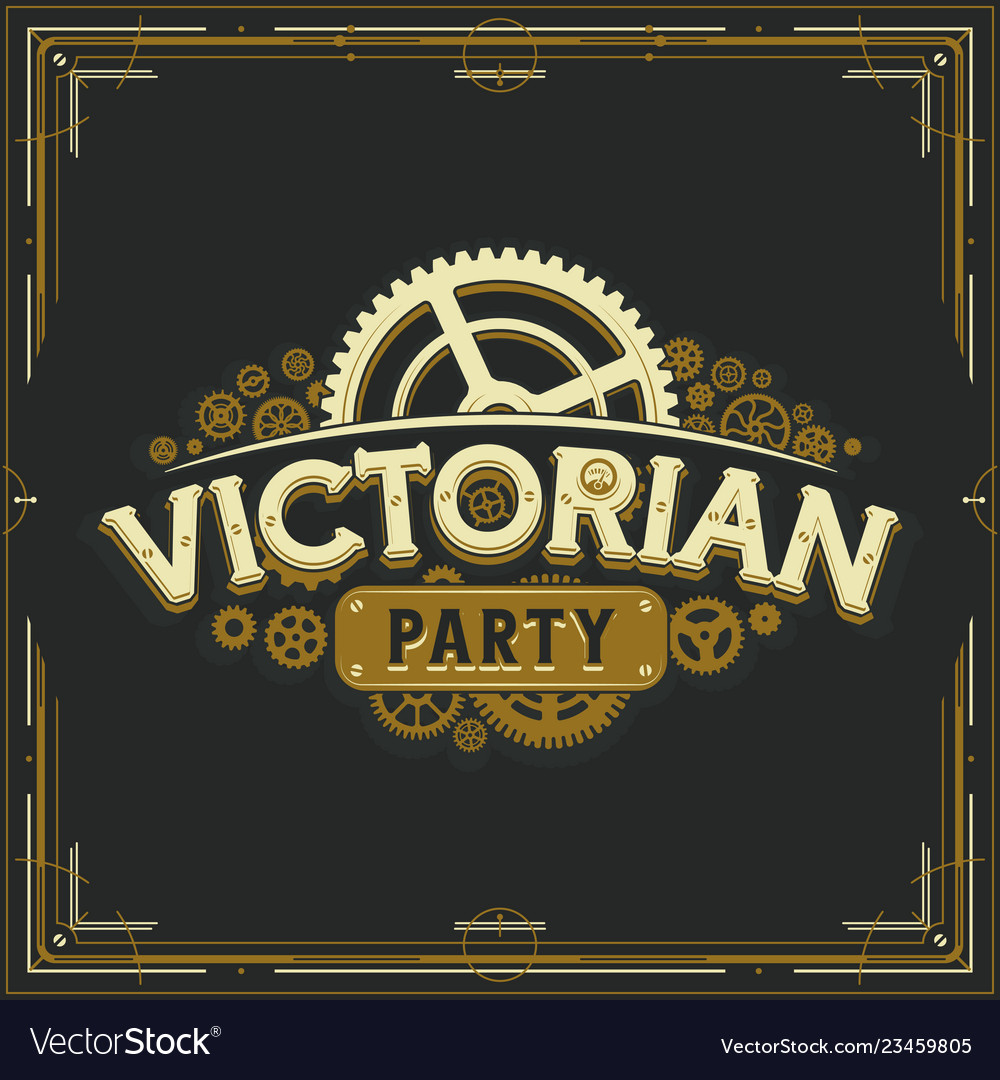 Steampunk Party Golden Logo Design Victorian Era Vector Image