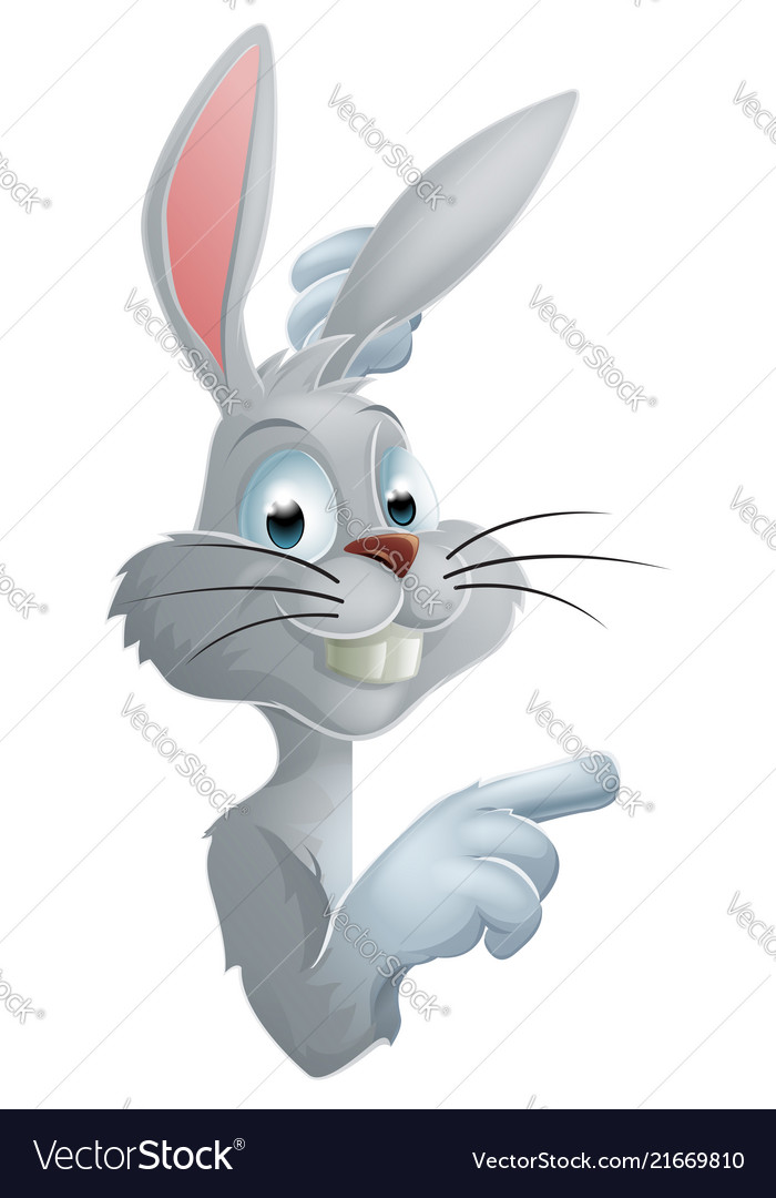 Easter rabbit pointing at sign Royalty Free Vector Image