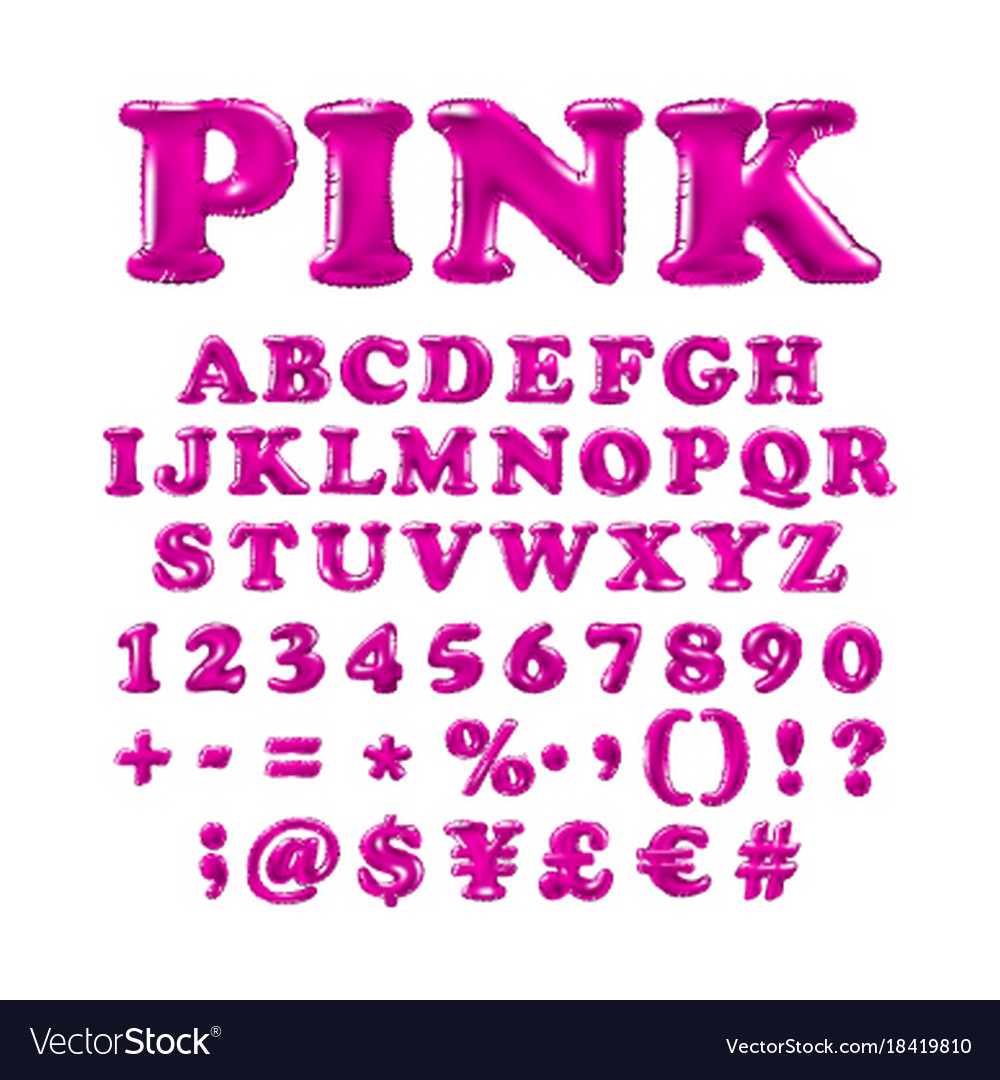 English alphabet and numerals from pink balloons