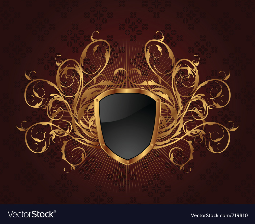 Golden ornate frame with shield Royalty Free Vector Image