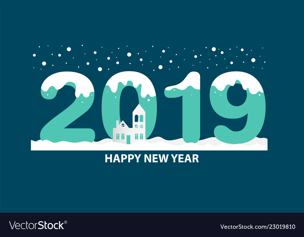 Happy new year 2019 text design with winter