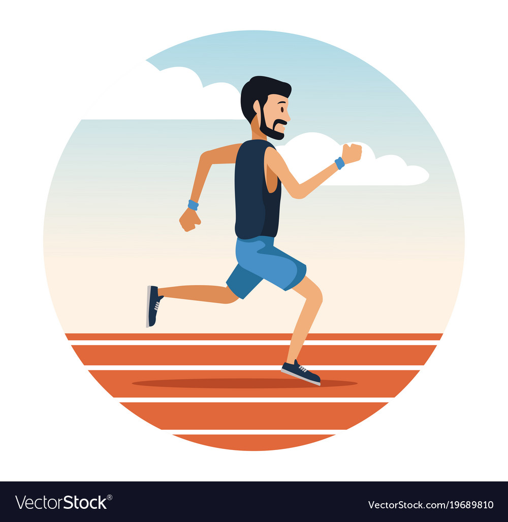Man running on track round icon