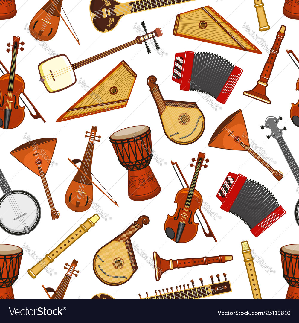 Musical instruments folk music seamless pattern Vector Image