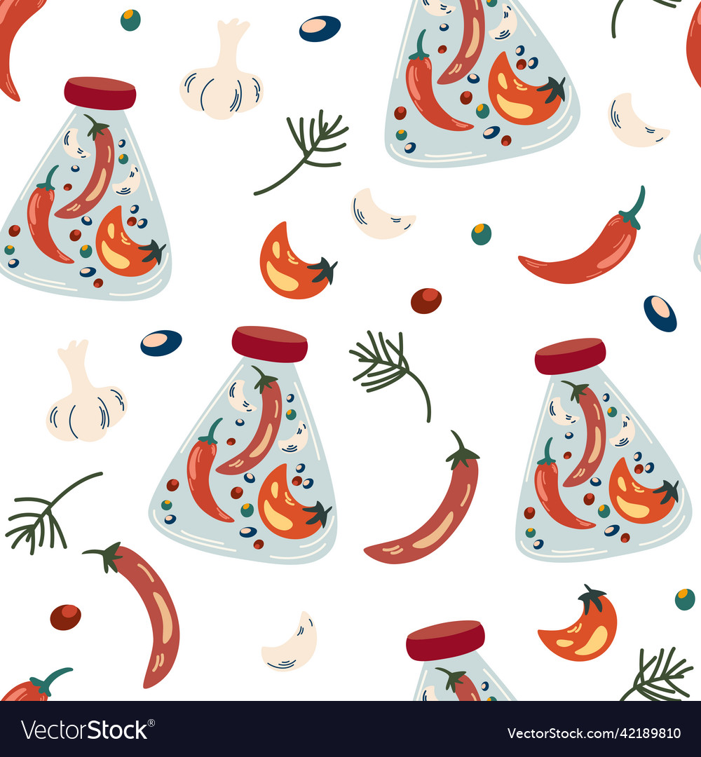 Preserving seamless pattern pickled peppers vector image Preserving seamless pattern pickled peppers
