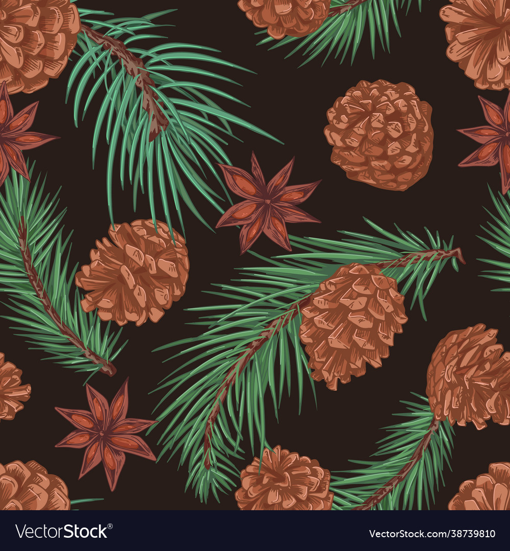 Seamless winter pattern with fir and spruce tree