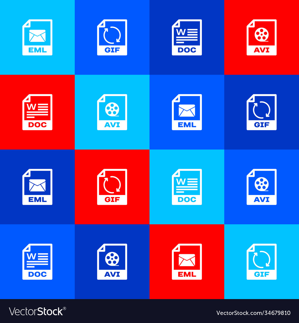 Set eml file document gif doc and avi icon vector image Set eml file document gif doc and avi icon
