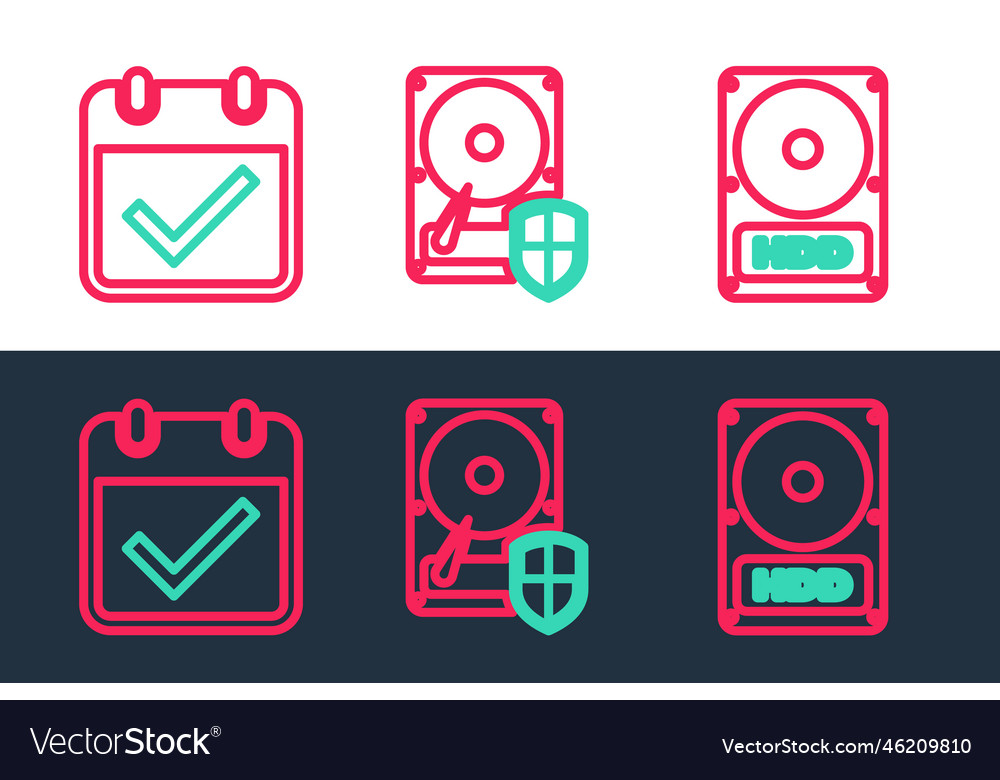 Set line hard disk drive hdd calendar with check vector image Set line hard disk drive hdd calendar with check