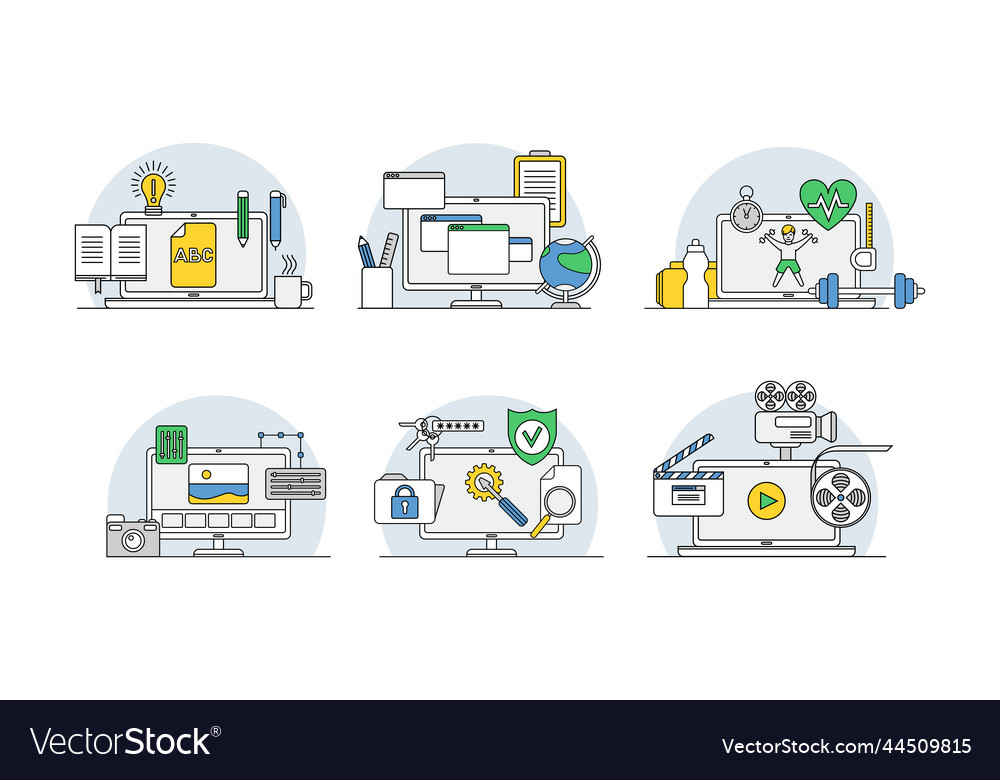 Computer programs on screen set management vector image Computer programs on screen set management