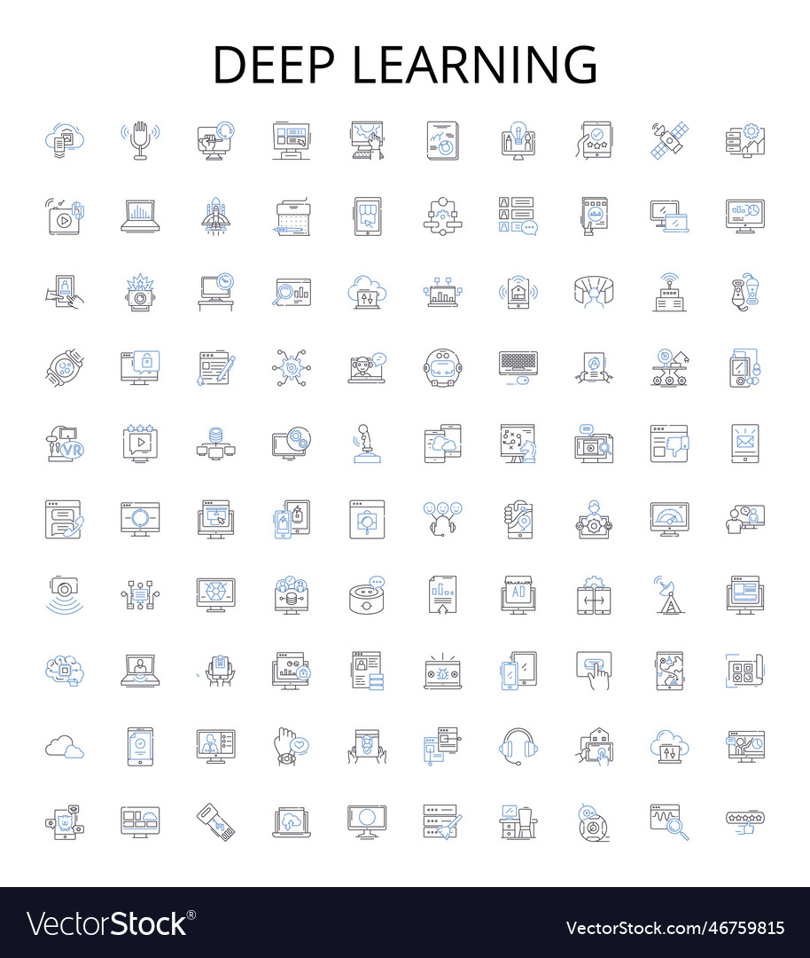 Deep learning outline icons collection vector image Deep learning outline icons collection
