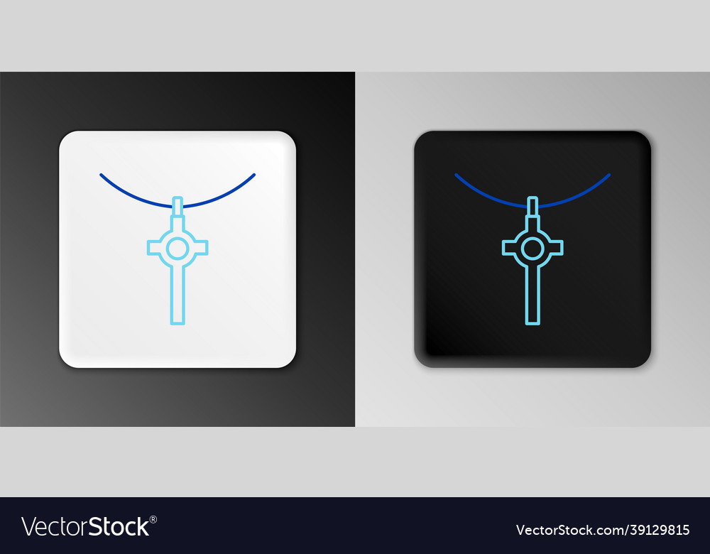 Line christian cross on chain icon isolated