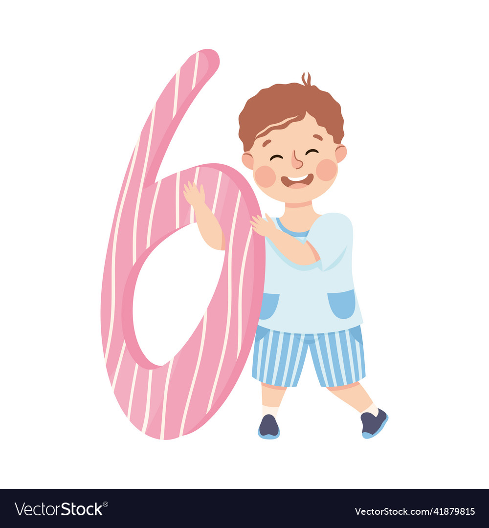 Little boy with huge number six or numeral Vector Image