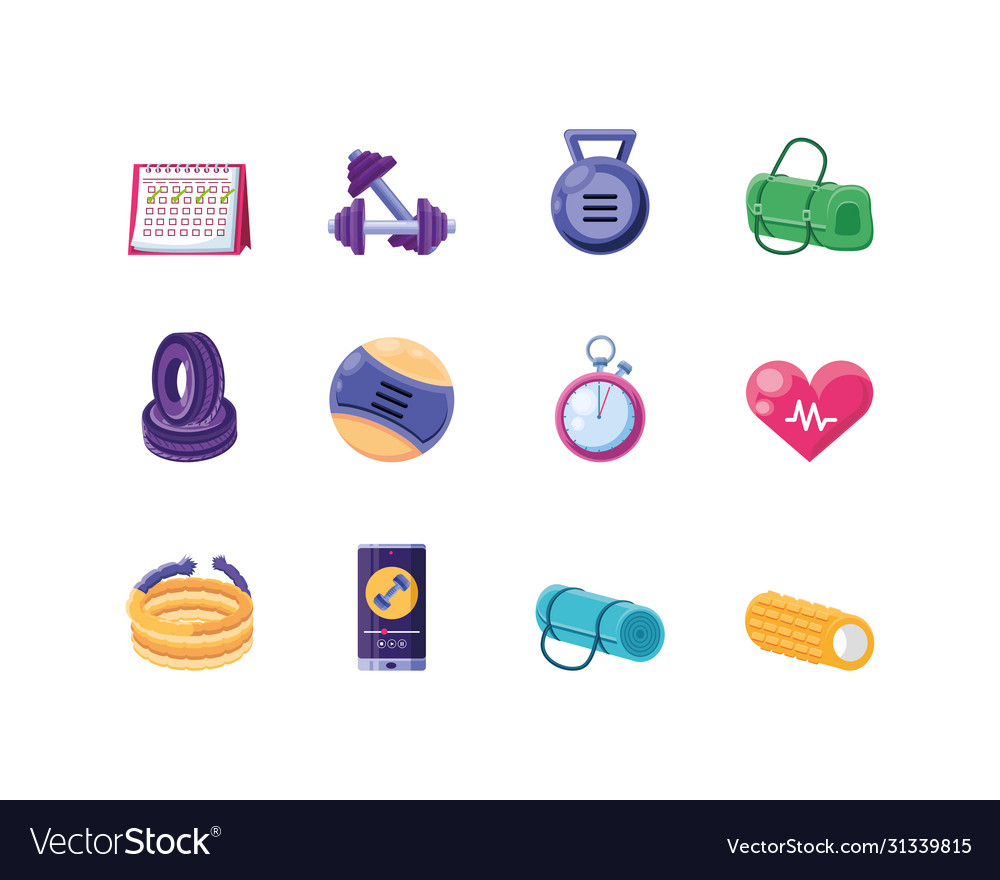 Set icons fitness on white background