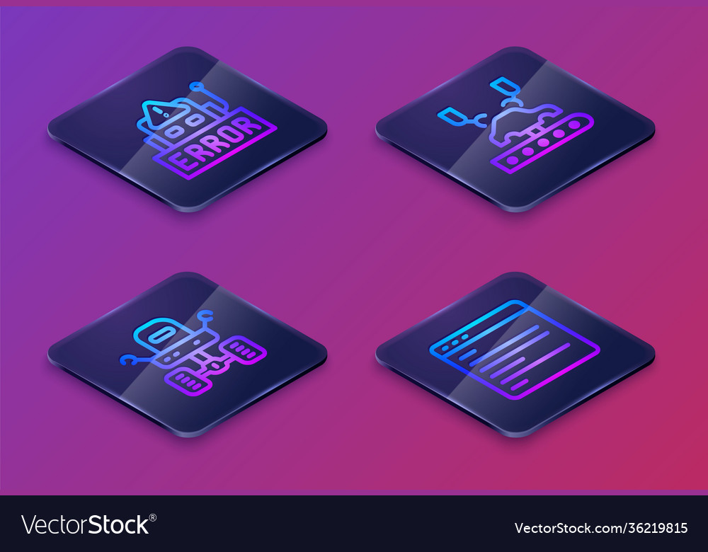Set isometric line error in robot mars rover Vector Image Set isometric line error in robot mars rover