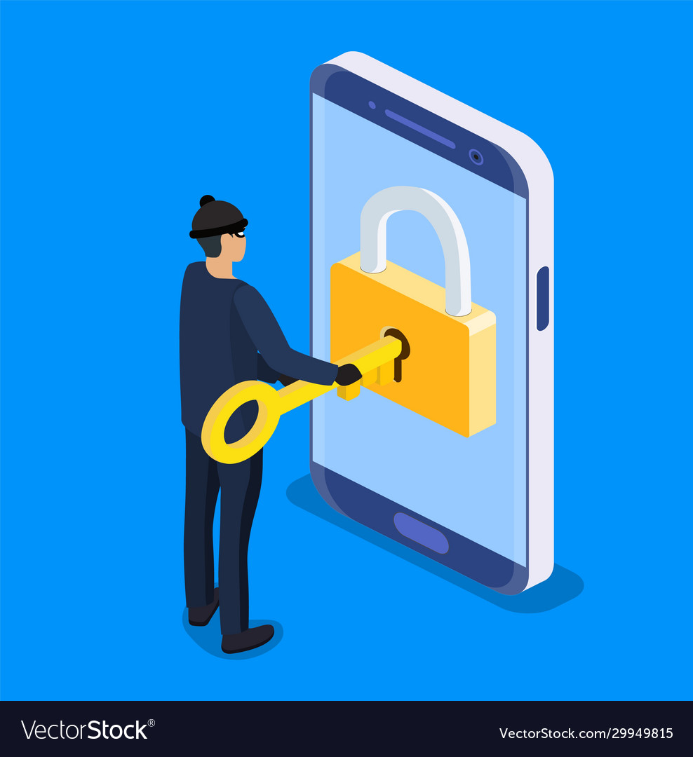 Thief or hacker use key to hack vector image Thief or hacker use key to hack