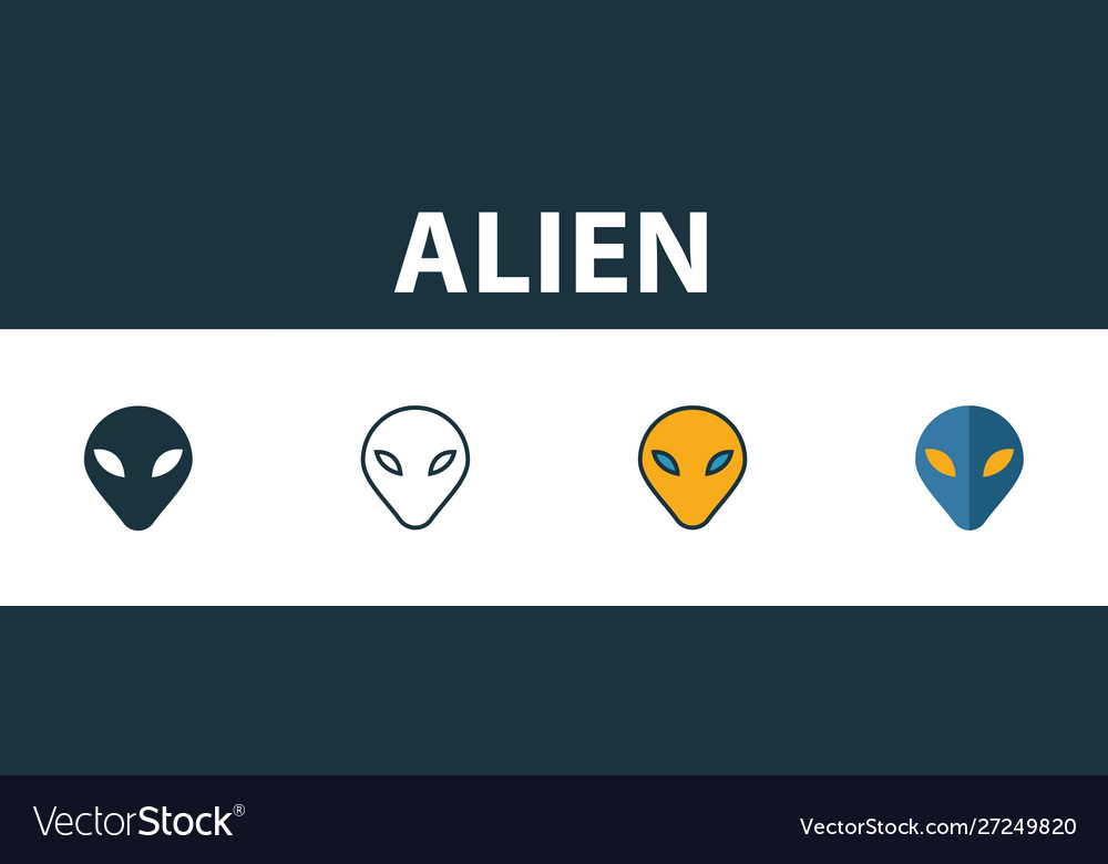 Alien icon set four simple symbols in different