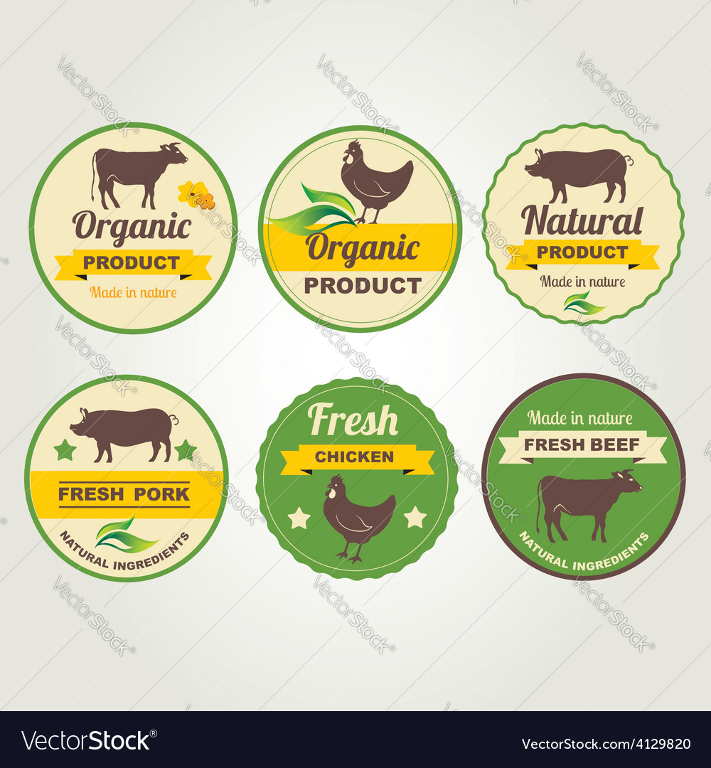 Badges beef chicken and pork organic product Vector Image