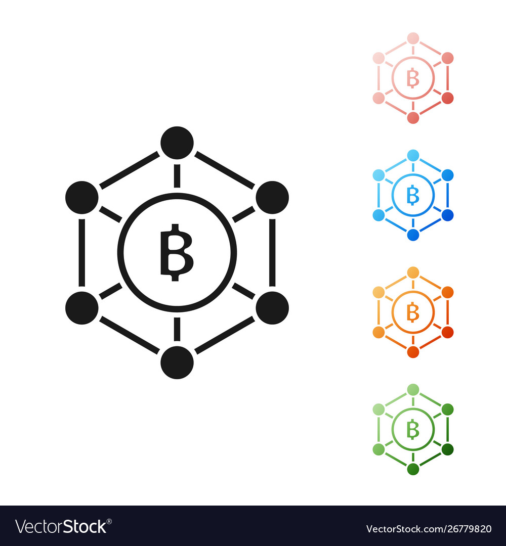 Black blockchain technology bitcoin icon isolated
