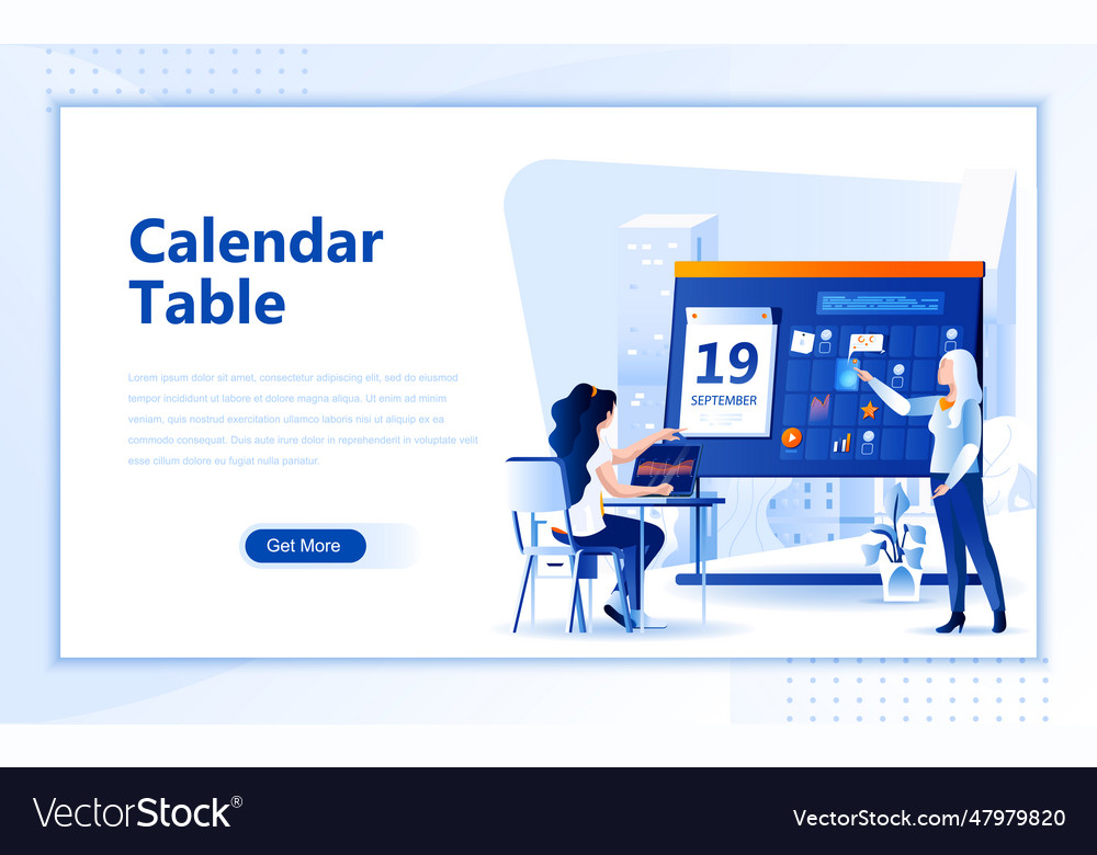 Calendar table flat web page design template Vector Image