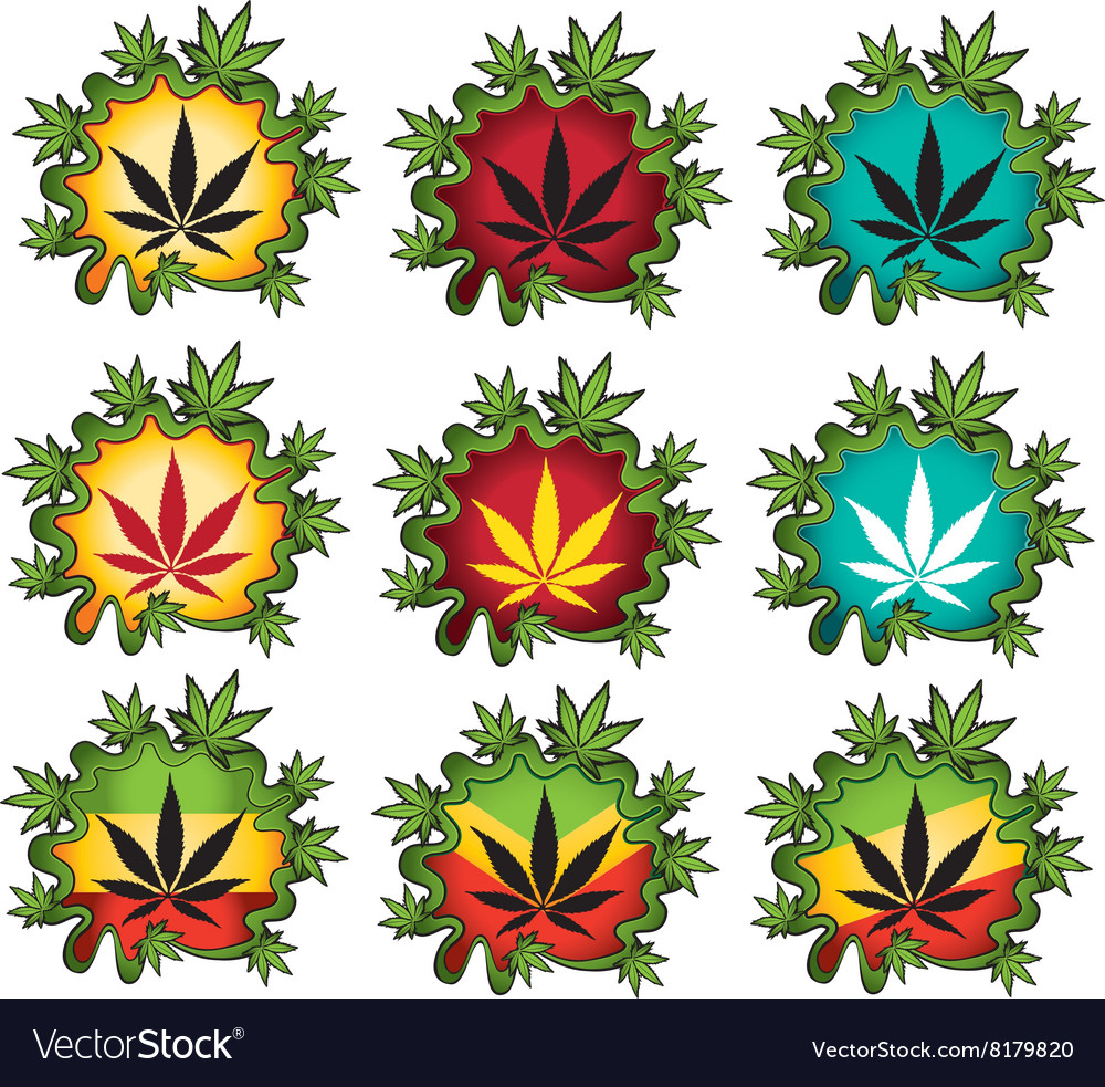 Cannabis marijuana hemp leaf symbol stamps