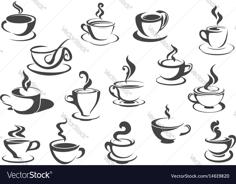 Coffee cup and tea mug isolated icon set Vector Image