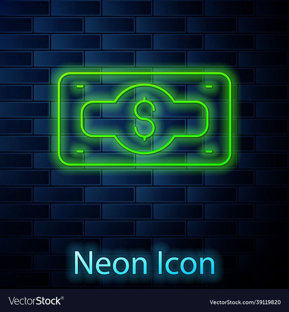 Glowing neon line stacks paper money cash icon Vector Image