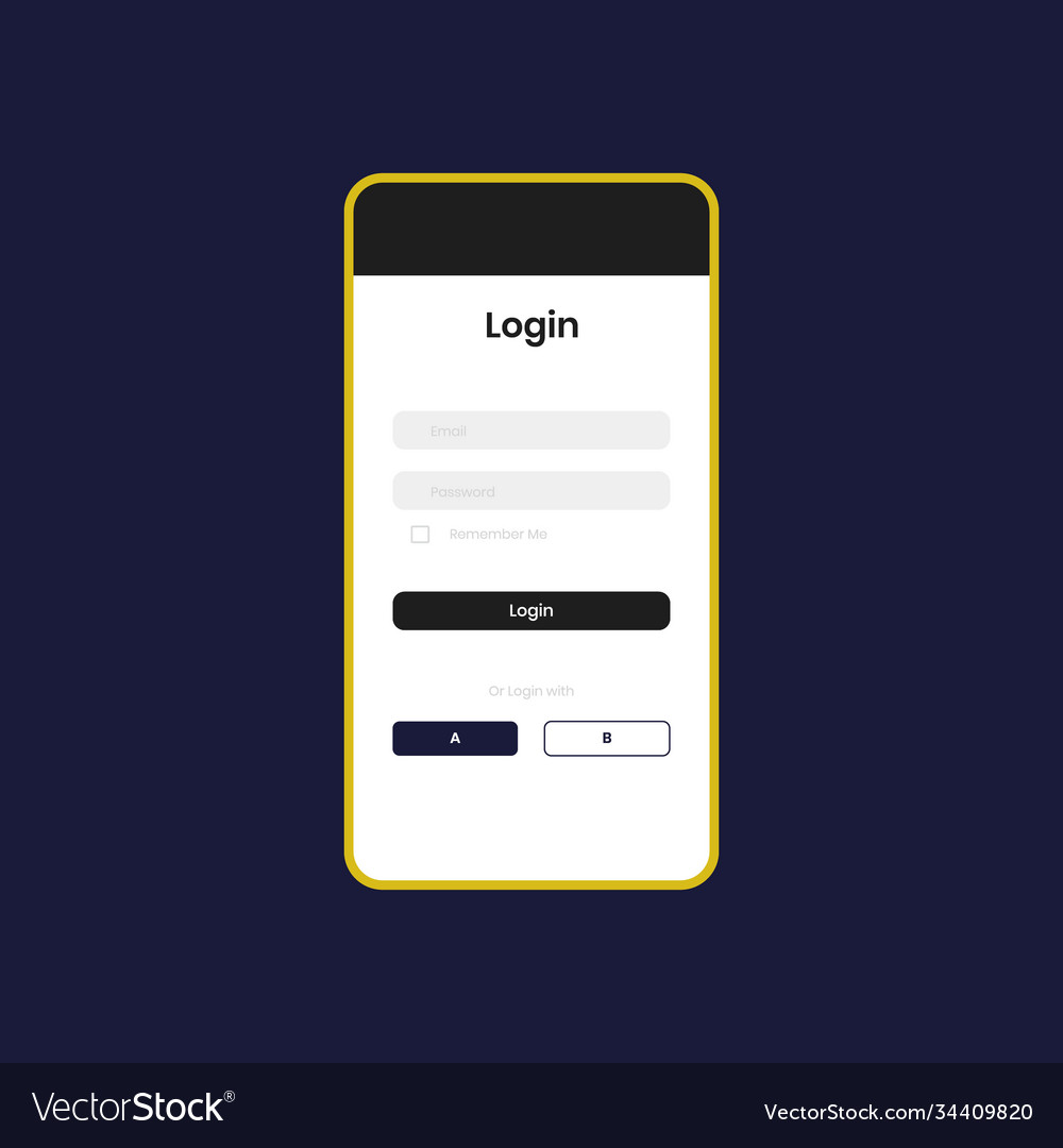 Mockup screen with login form