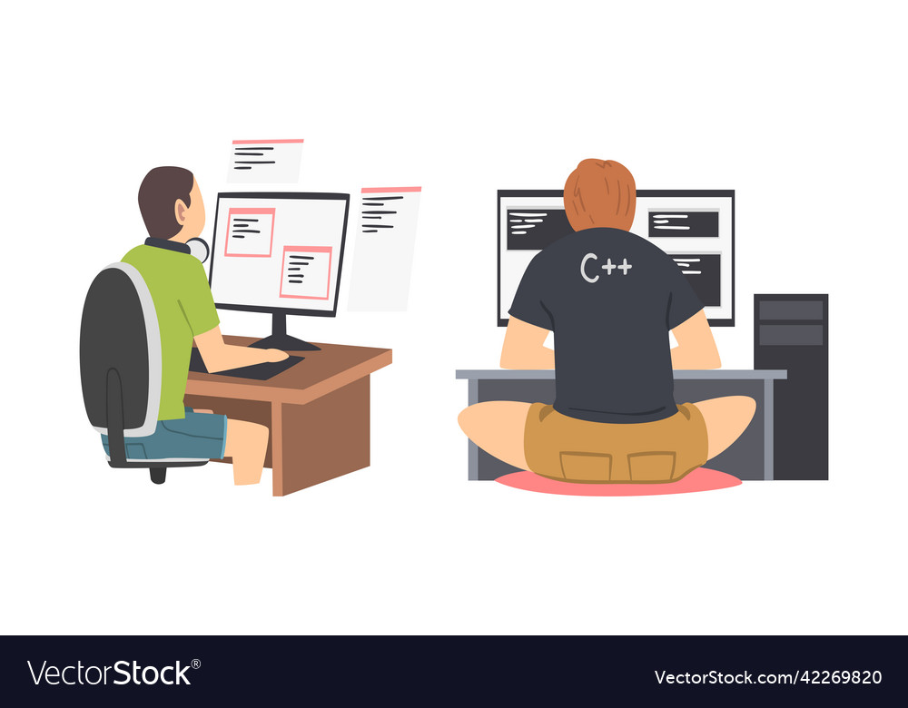 Programmierer die an Computern arbeiten setzen die Ansicht von