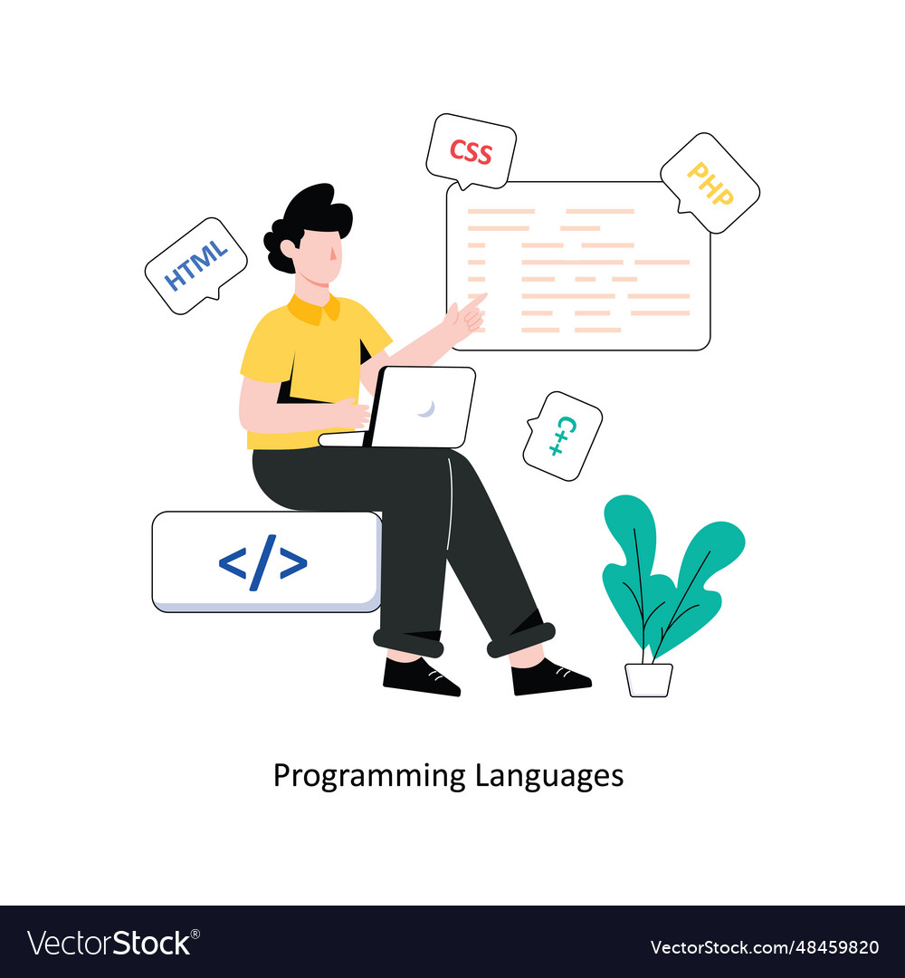Programming languages flat style design ill