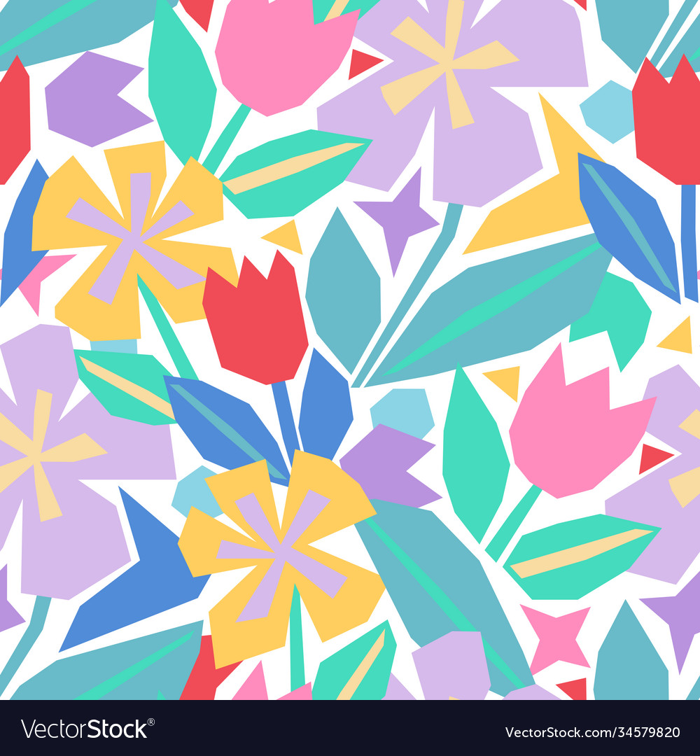 Seamless pattern in applique style with flowers vector image Seamless pattern in applique style with flowers