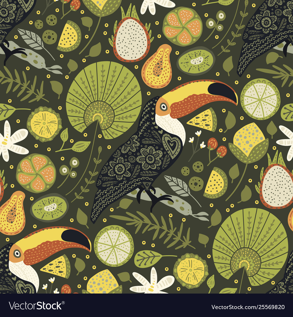 Seamless pattern with toucan