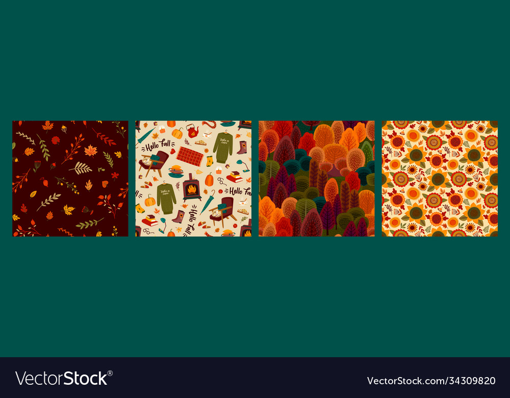 Set autumn seamless patterns design vector image Set autumn seamless patterns design