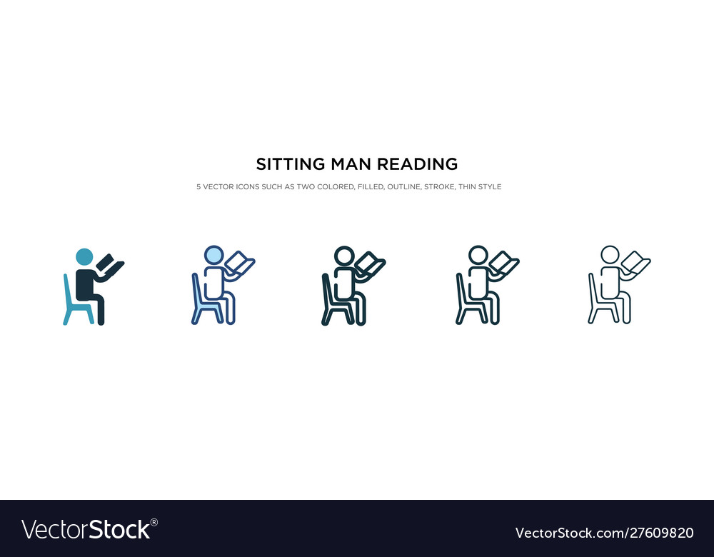 Sitting man reading icon in different style two vector image Sitting man reading icon in different style two