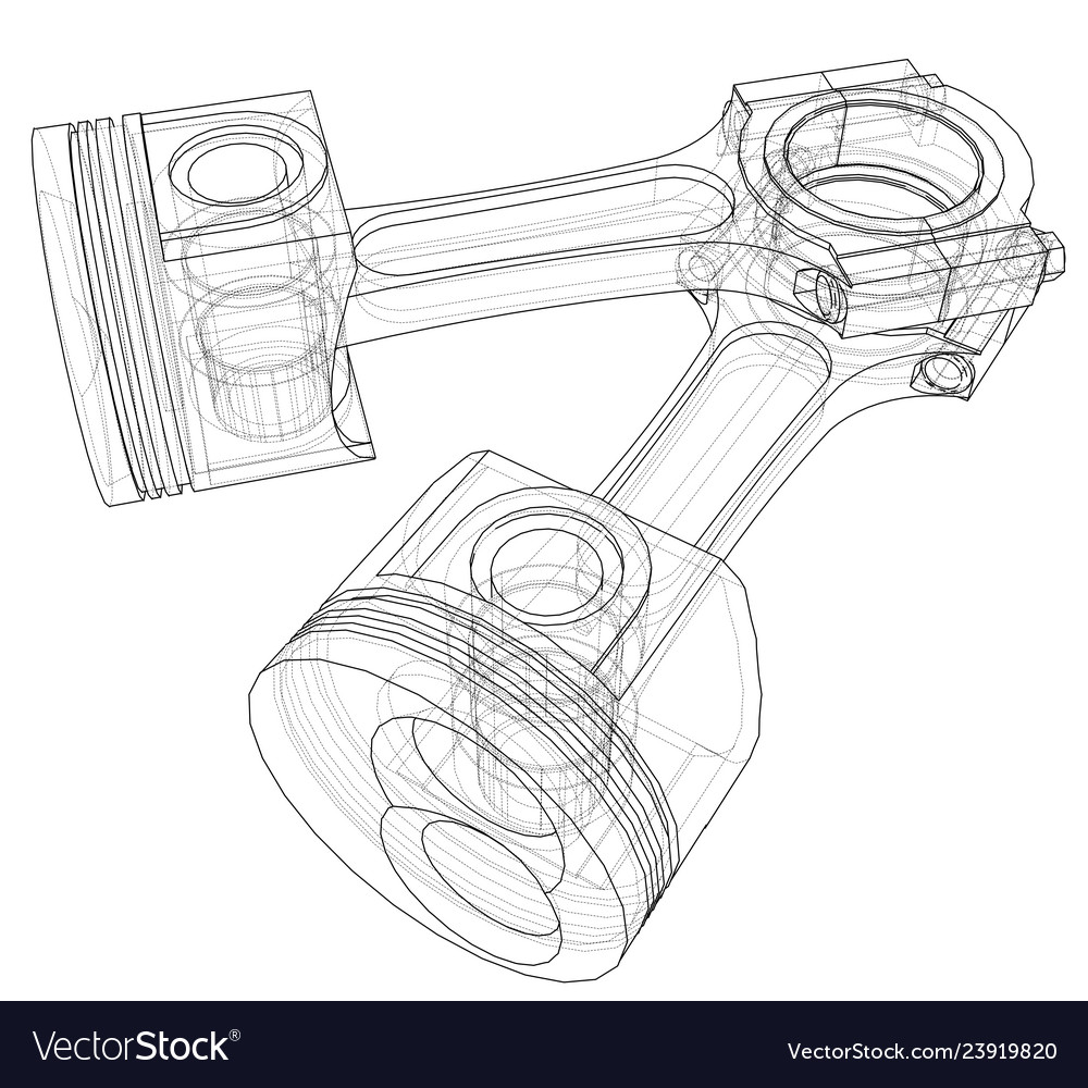 Sketch of piston rendering 3d Royalty Free Vector Image