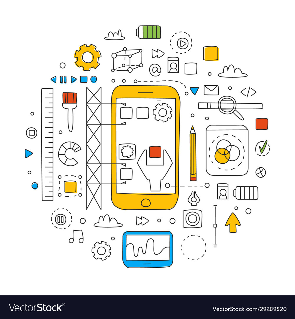 Smartphone user interface building process modern vector image Smartphone user interface building process modern