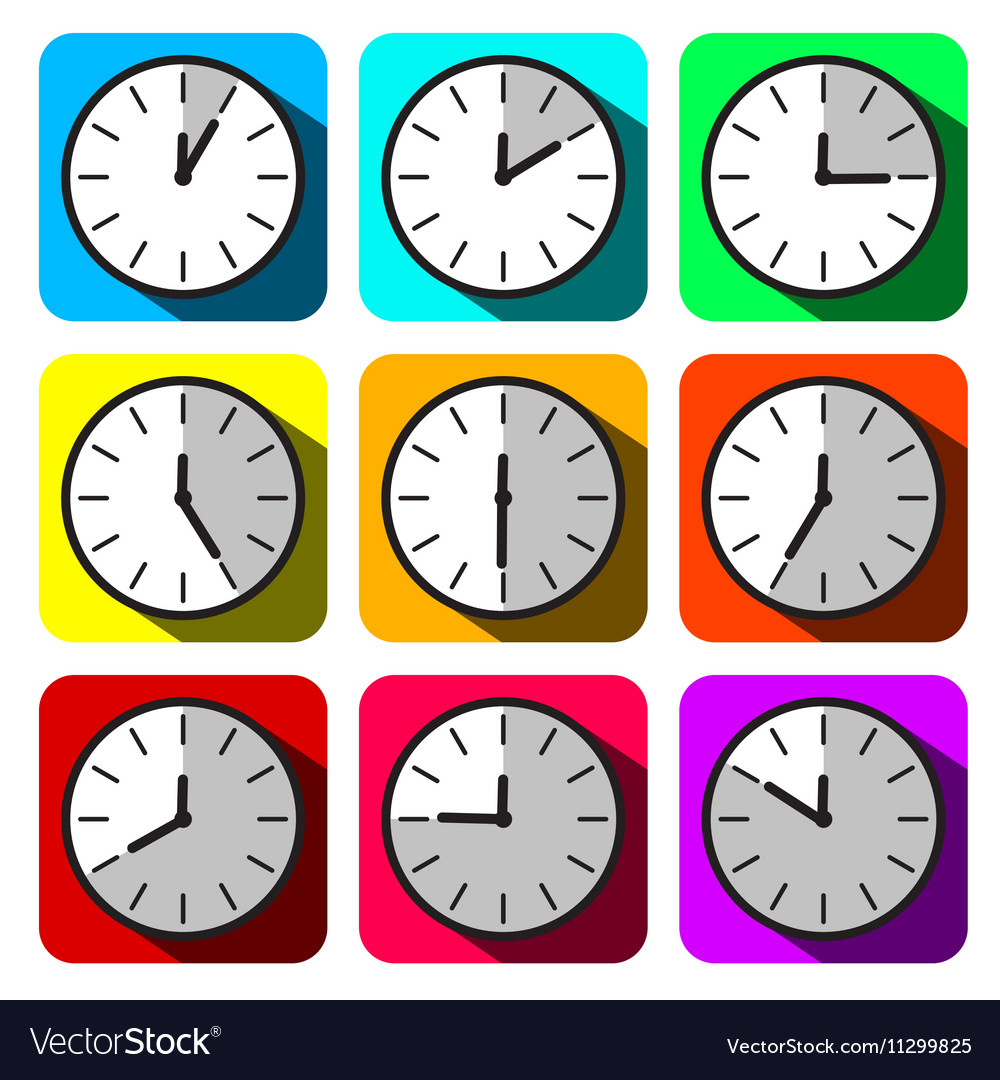 Clock set colorful hour flat design face