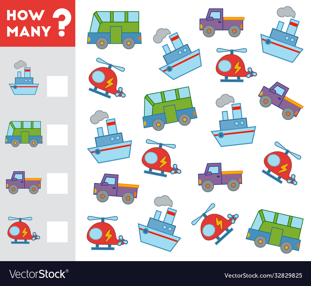 Zählen Spiel für Kinder zählen wie viele vector image Zählen Spiel für Kinder zählen wie viele