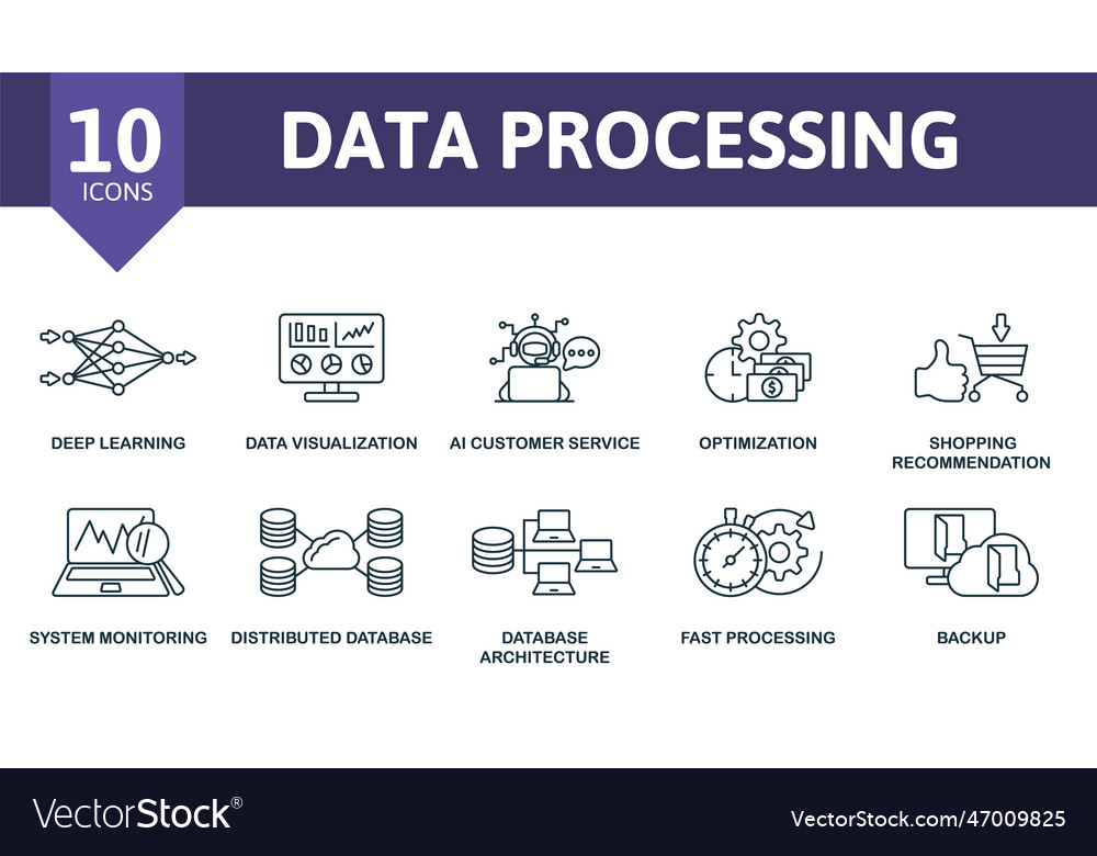 Data processing outline set creative icons deep