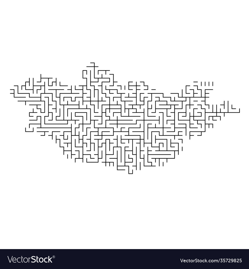 Mongolia map from black pattern maze grid