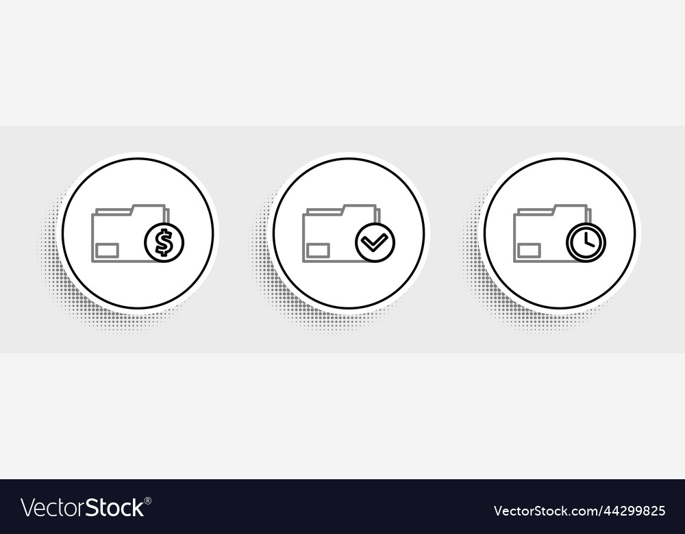 Set line document folder with clock finance vector image Set line document folder with clock finance